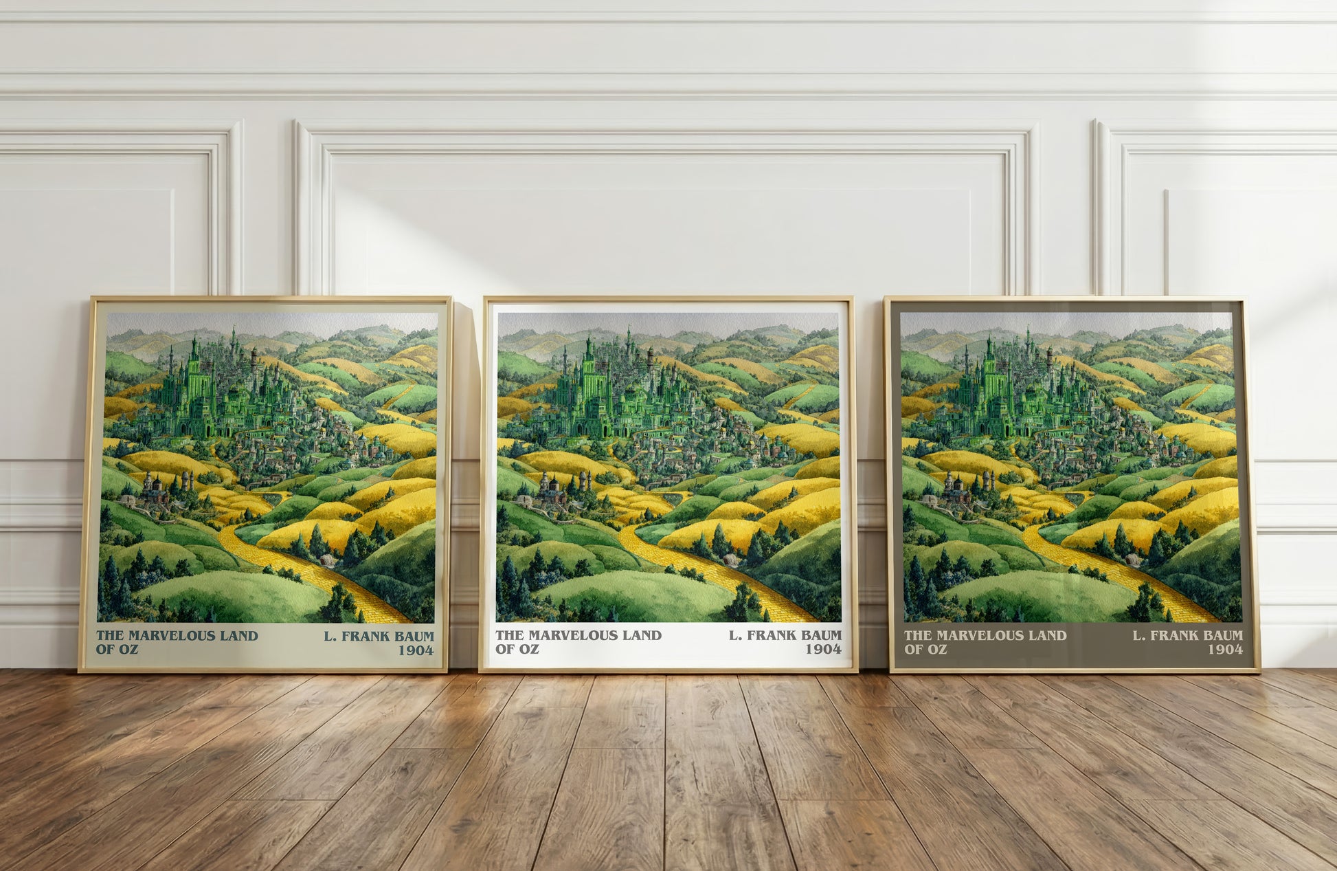 The Marvelous Land of Oz literary print in frame leaning in hallway – childrens wall art