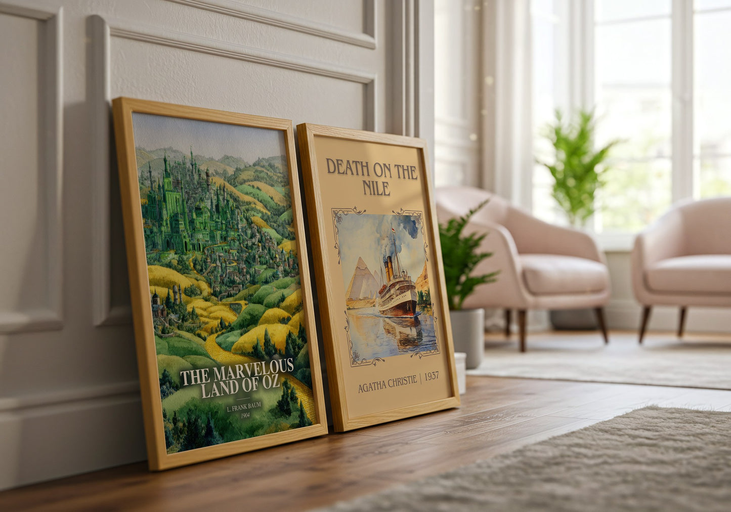 The Marvelous Land Of Oz watercolour print framed by window – literary home decor