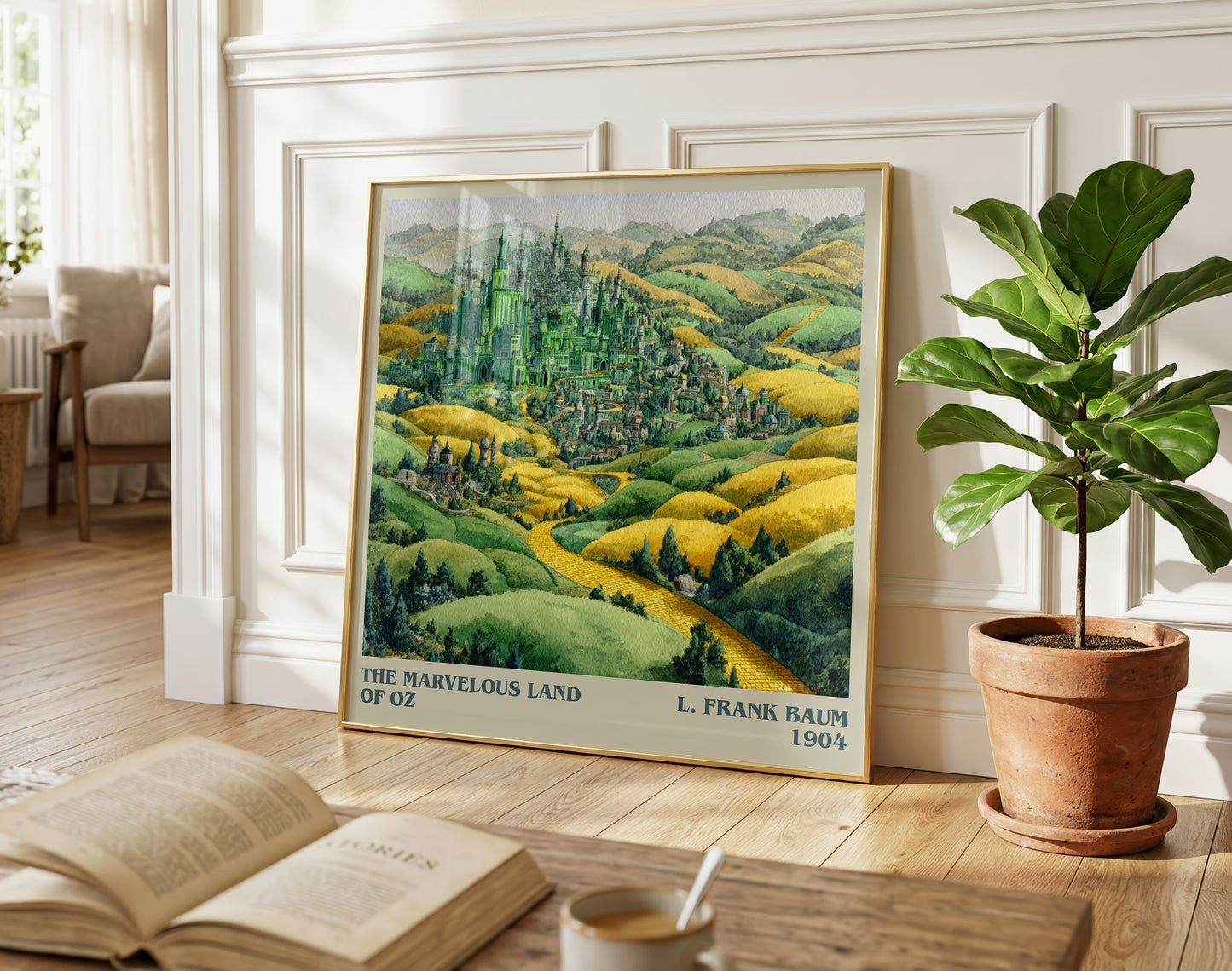 The Marvelous Land of Oz literary print on bookshelf – L. Frank Baum fan gift