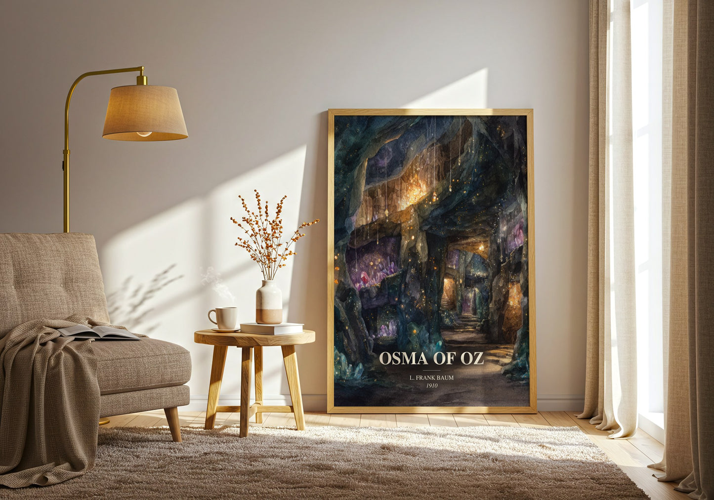 Osma Of Oz watercolour print in frame leaning in hallway – childrens wall art
