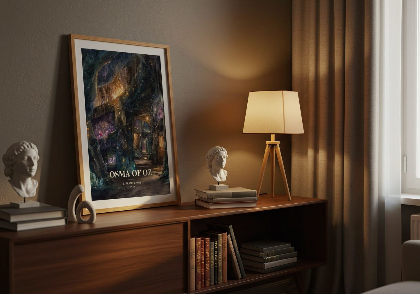 Osma Of Oz watercolour print on bookshelf – L. Frank Baum fan gift