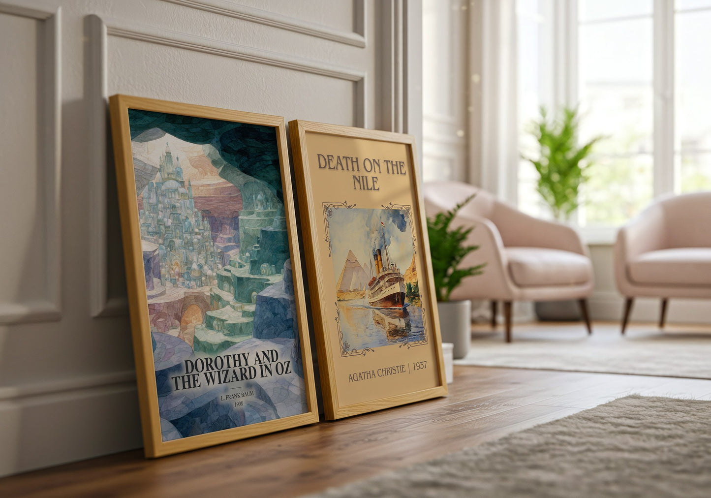 Dorothy And The Wizard In Oz watercolour print framed by window – literary home decor