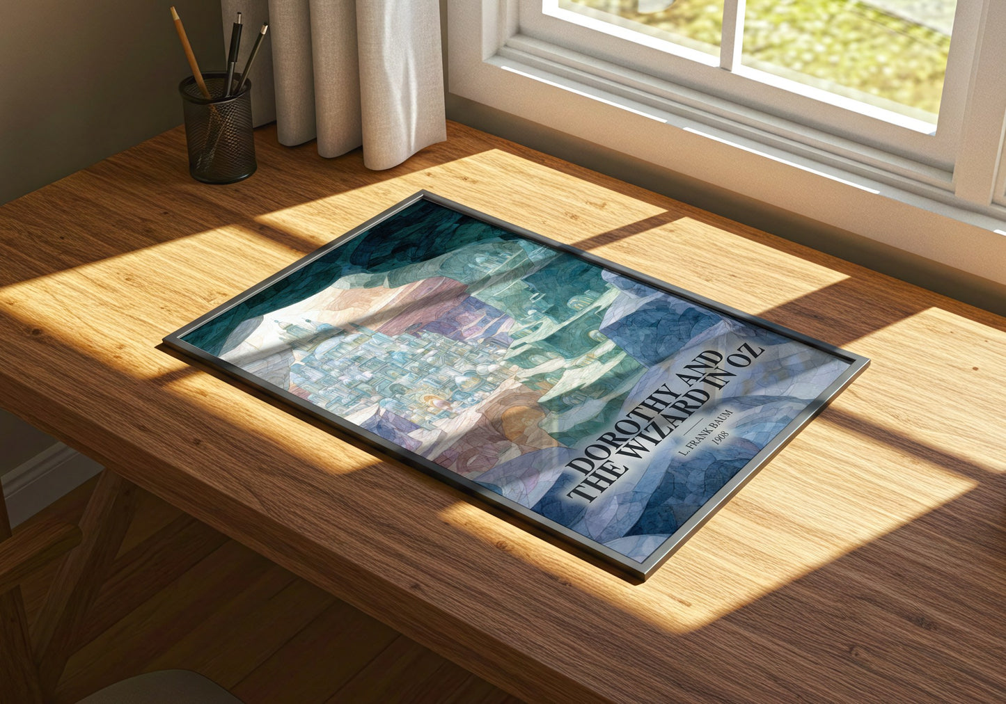Dorothy And The Wizard In Oz watercolour book poster framed on wall – childrens wall art