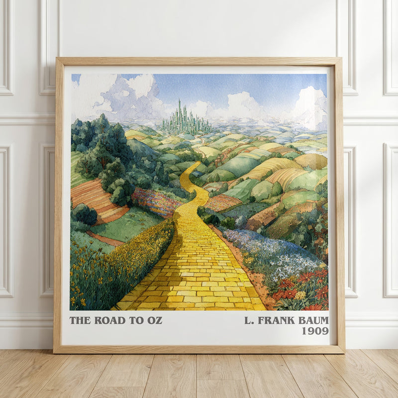 The Road to Oz literary print in frame leaning in hallway – childrens wall art