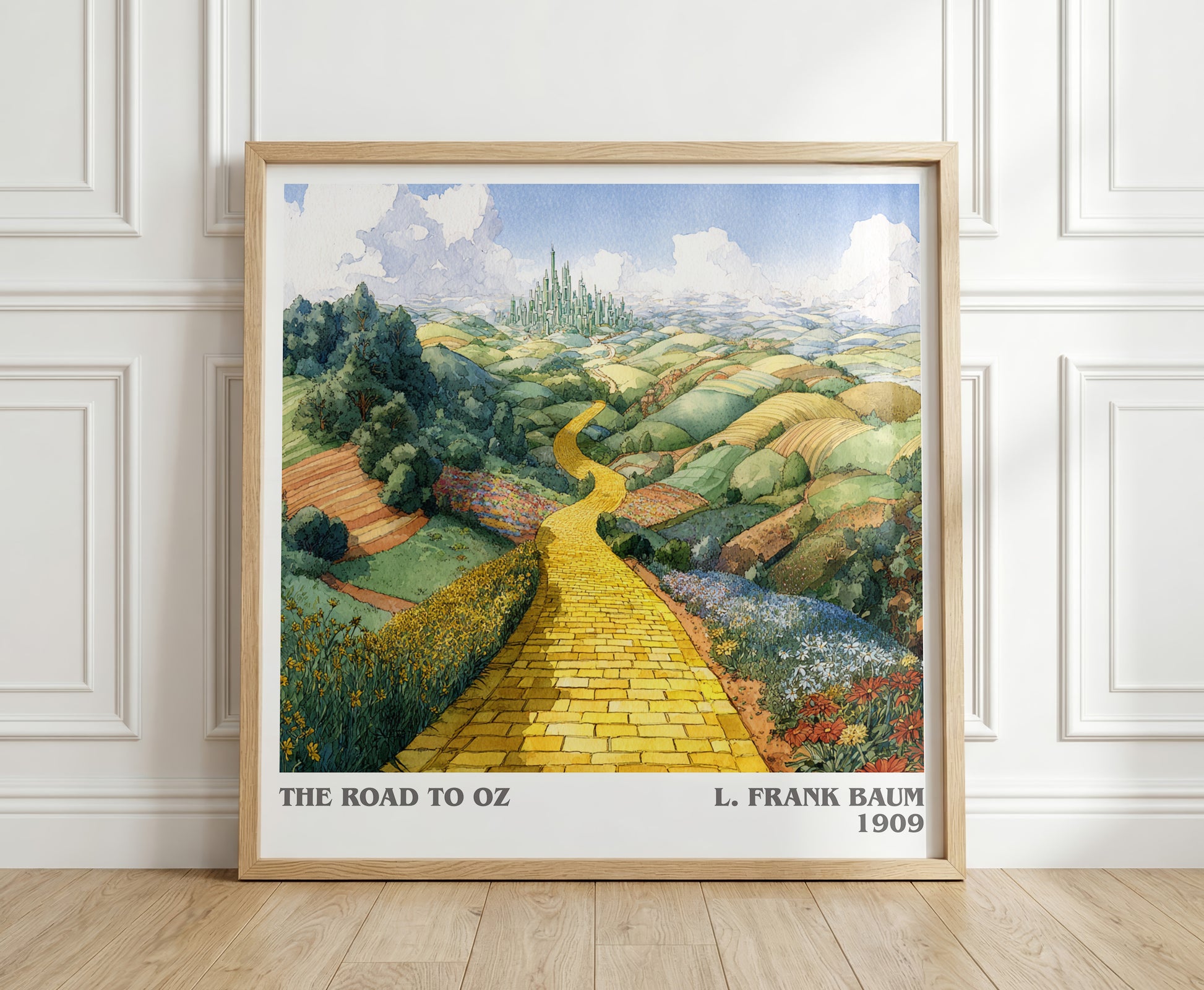 The Road to Oz literary print in frame leaning in hallway – childrens wall art