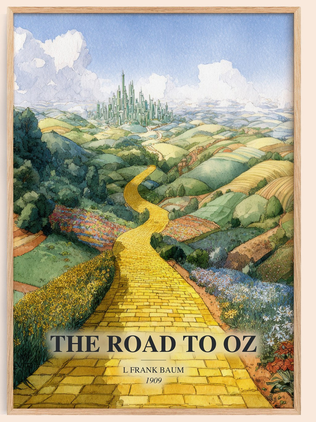 The Road To Oz watercolour book poster by L Frank Baum – framed literary art print