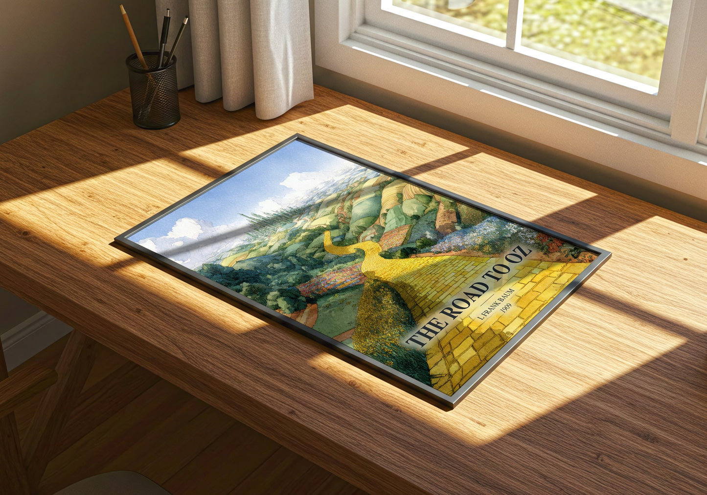 The Road To Oz watercolour book poster framed on wall – childrens wall art