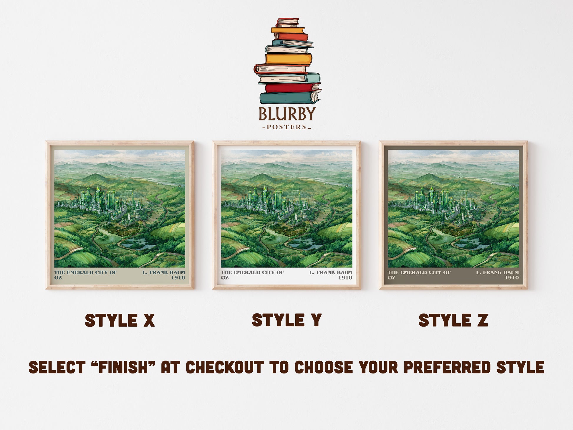 The Emerald City of Oz literary art print colour and style options – L. Frank Baum book art