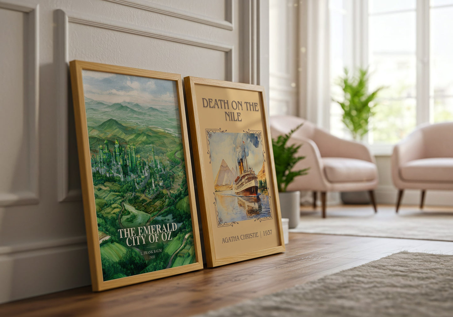 The Emerald City Of Oz watercolour print framed by window – literary home decor