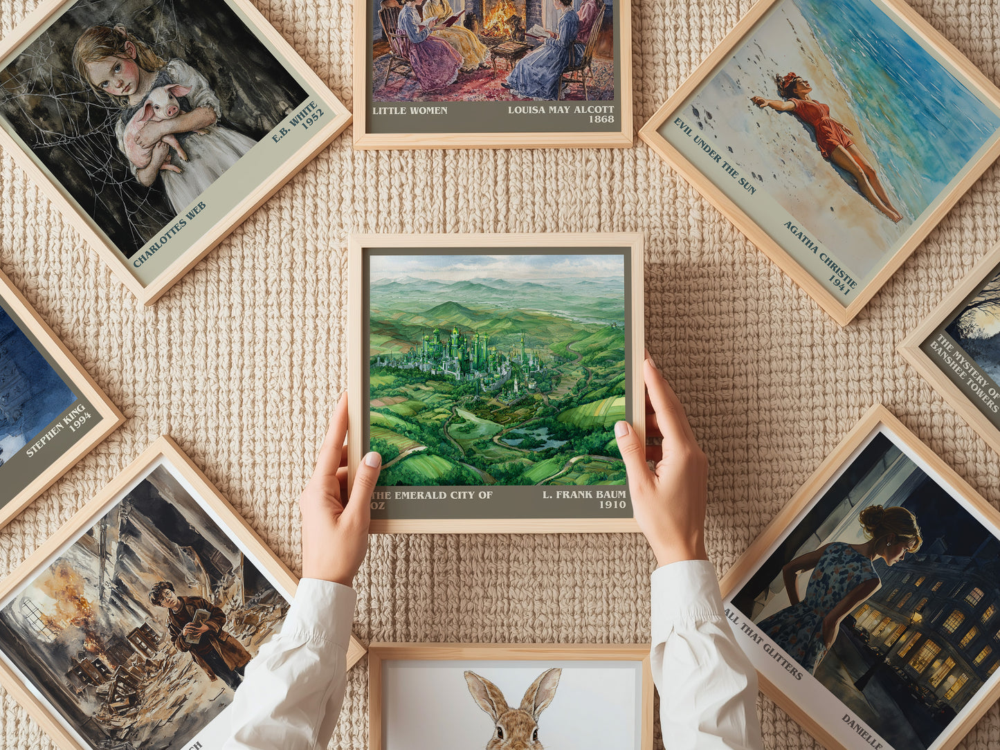 The Emerald City of Oz literary print on bookshelf – L. Frank Baum fan gift