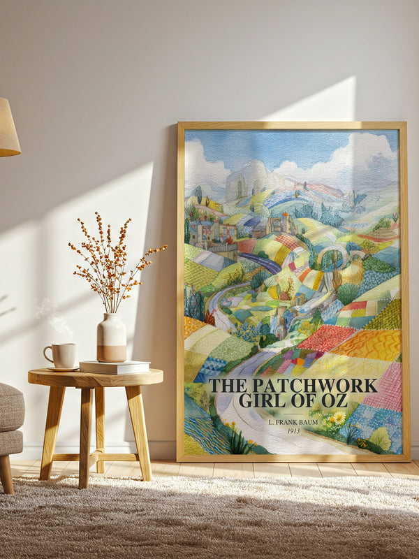 The Patchwork Girl Of Oz watercolour print in frame leaning in hallway – childrens wall art