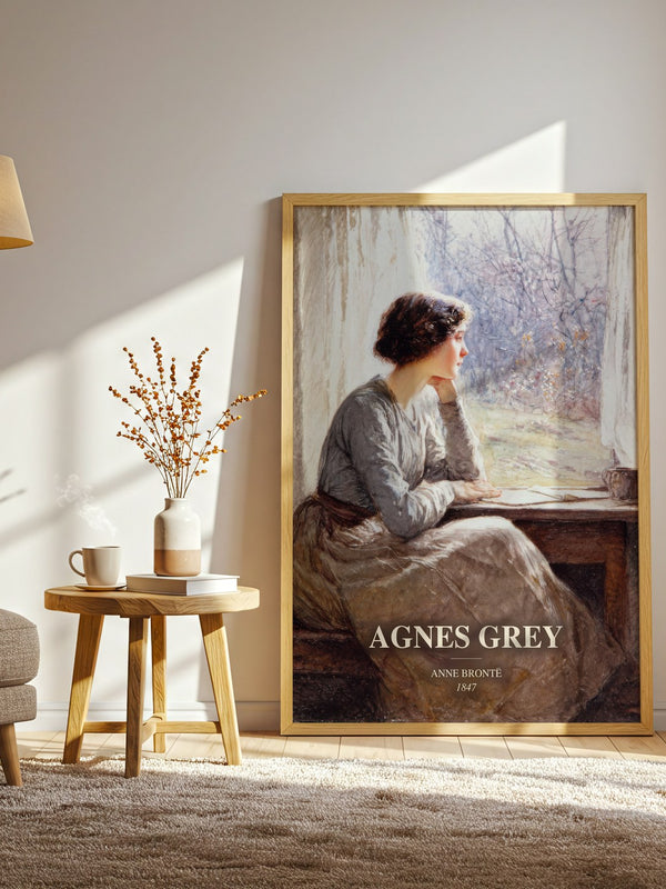 Agnes Grey watercolour print in frame leaning in hallway – classic literature wall art
