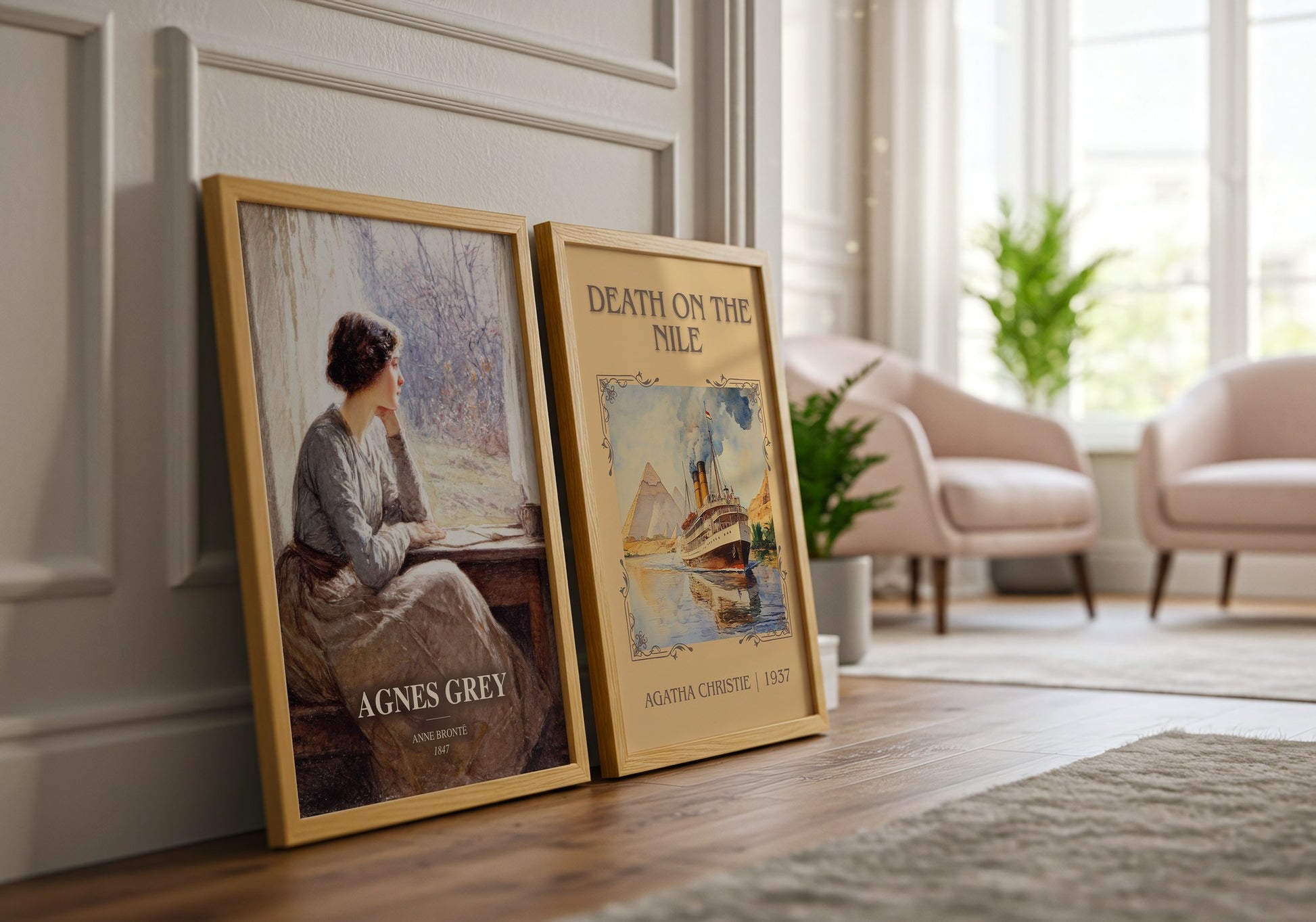 Agnes Grey watercolour print framed by window – literary home decor
