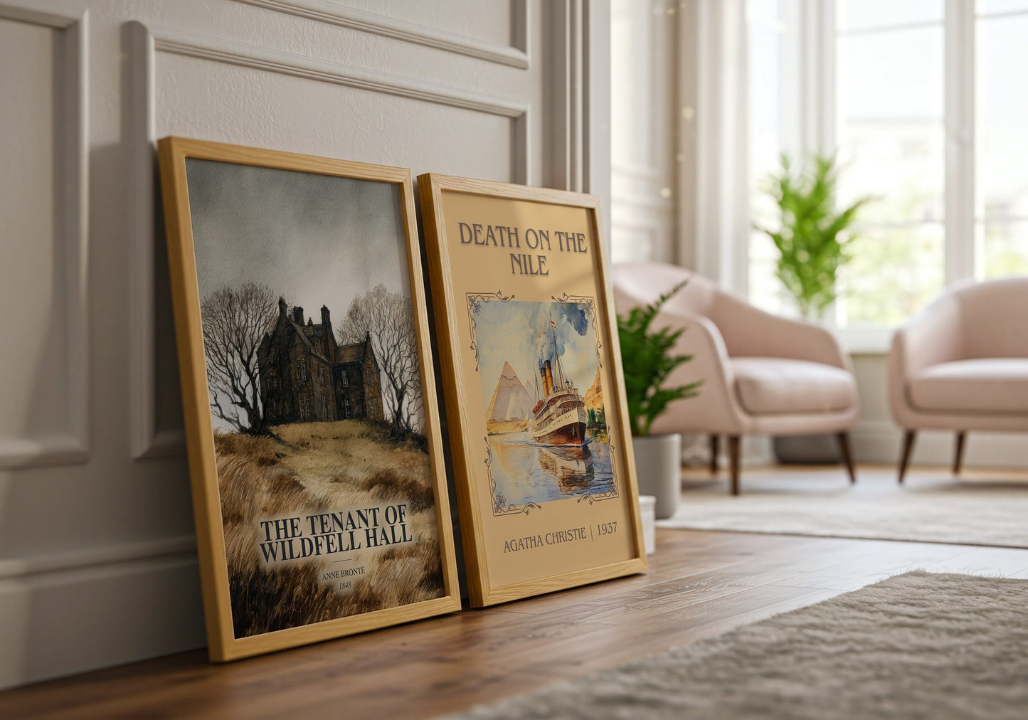 The Tenant Of Wildfell Hall watercolour print framed by window – literary home decor