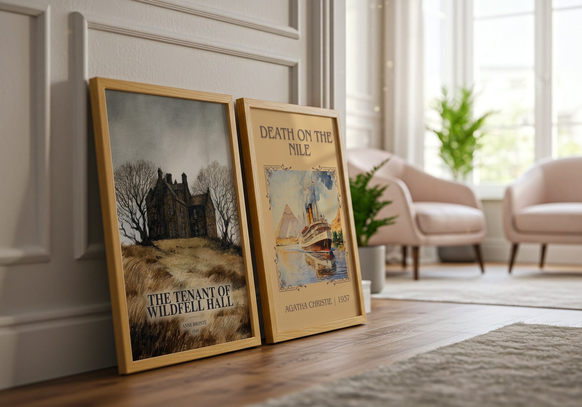 The Tenant Of Wildfell Hall watercolour print framed by window – literary home decor