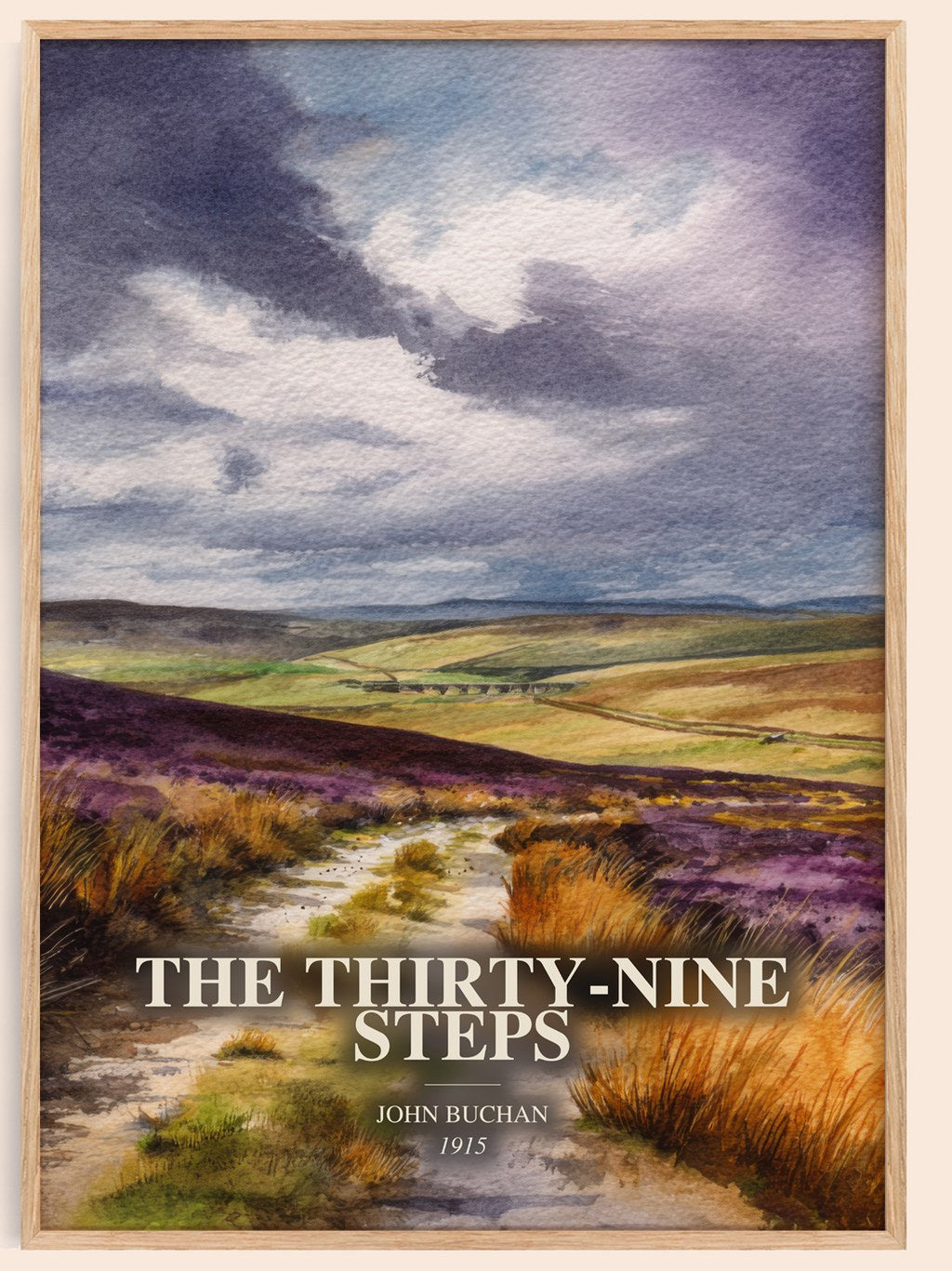 The Thirty-Nine Steps watercolour book poster by John Buchan – framed literary art print