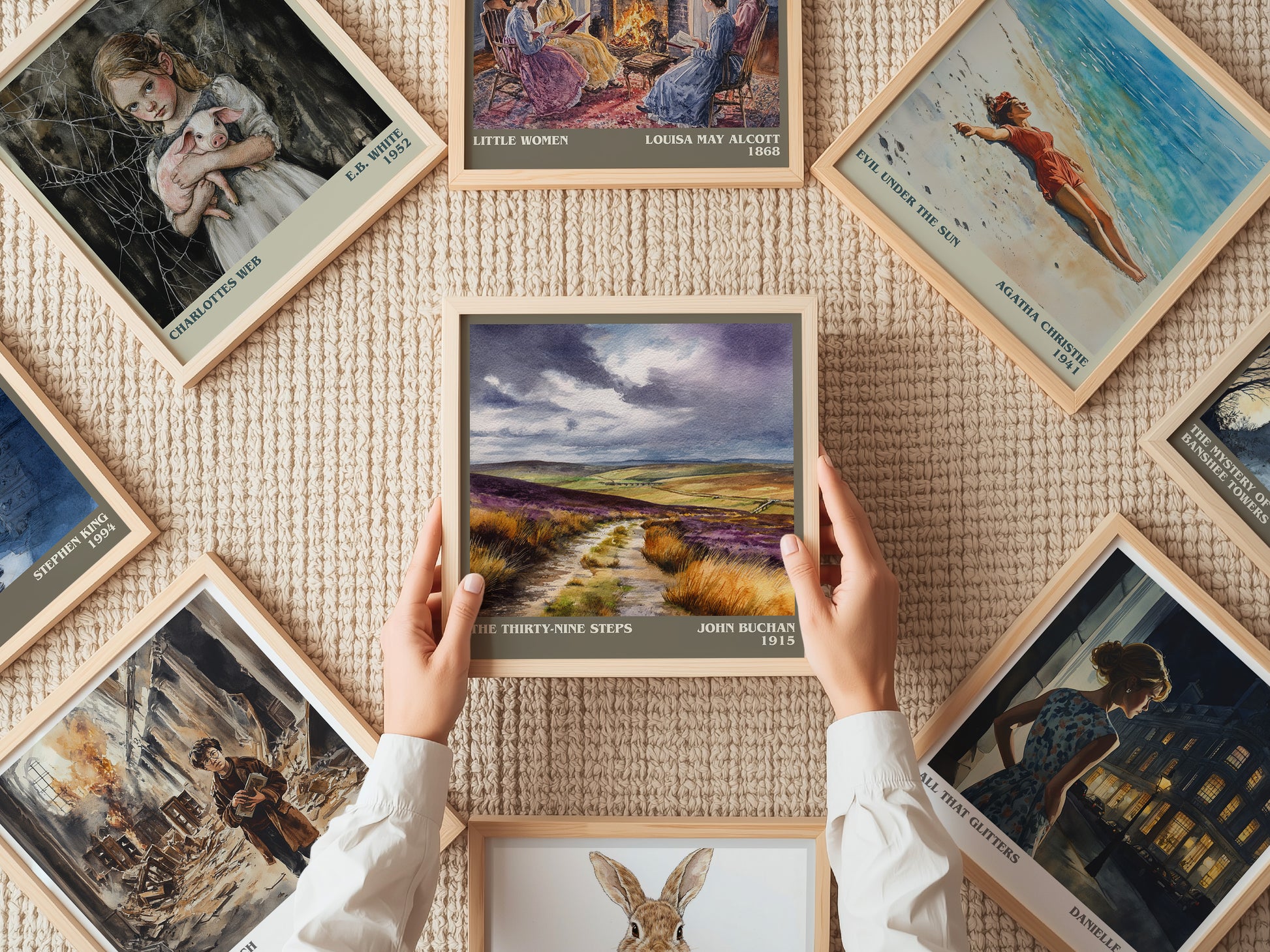 The Thirty-Nine Steps literary print on bookshelf – John Buchan fan gift