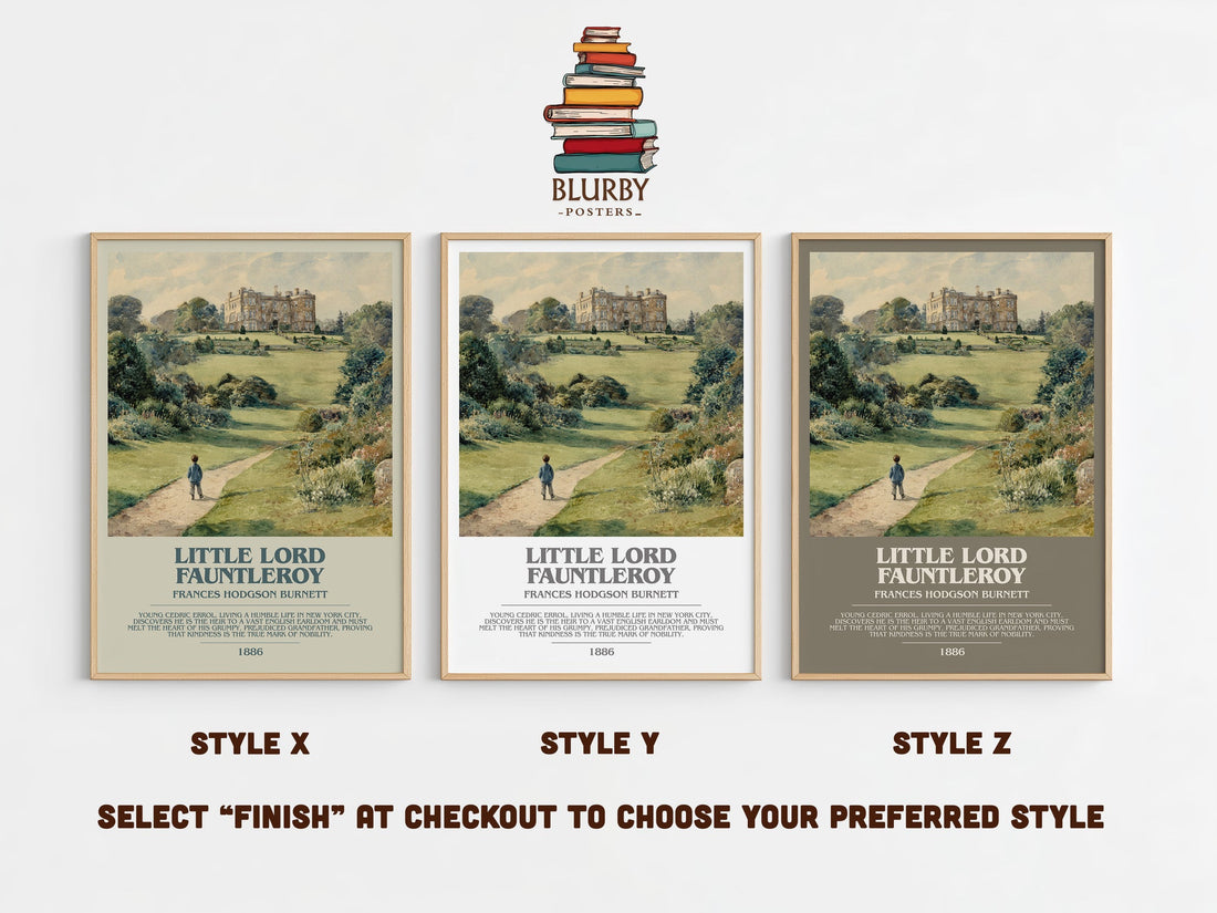 Little Lord Fauntleroy bookish print in frame leaning in hallway – satire wall art (mockup)