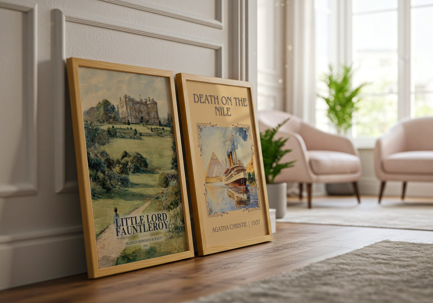 Little Lord Fauntleroy watercolour print framed by window – literary home decor