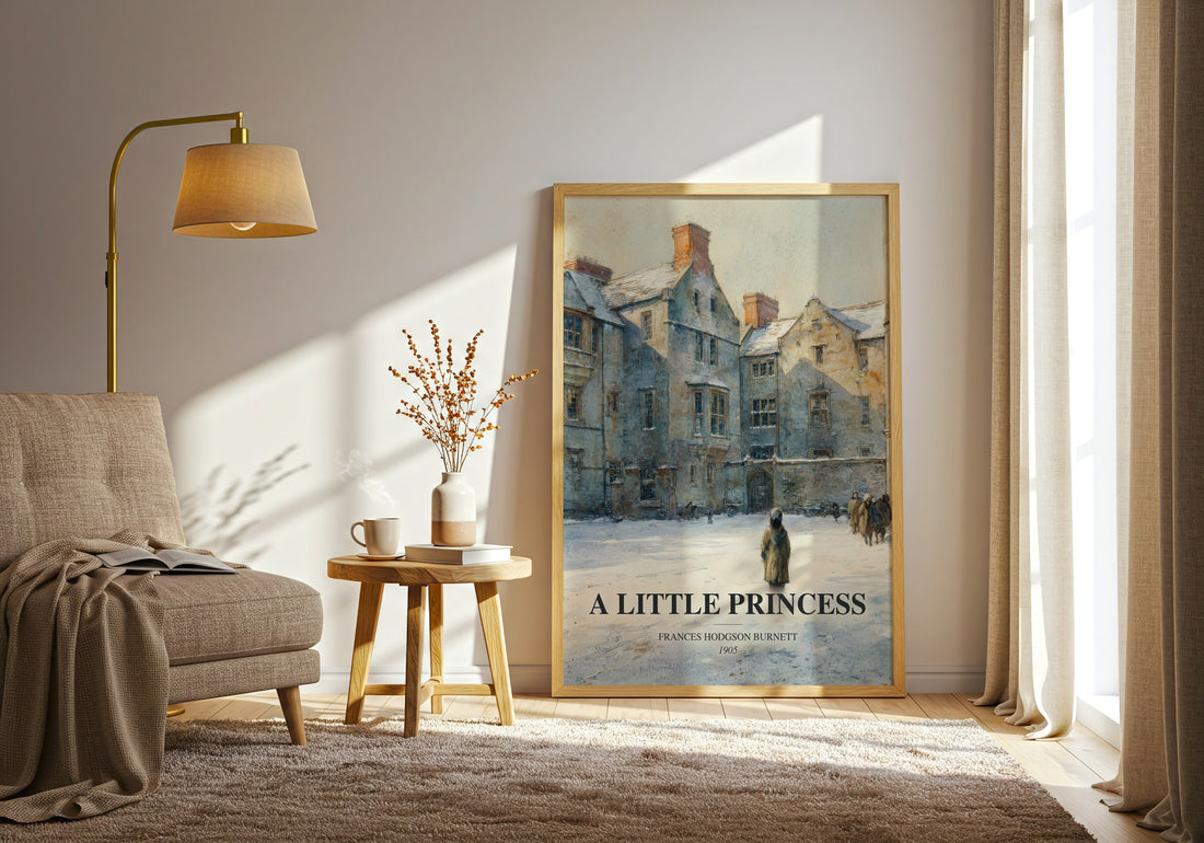 A Little Princess watercolour print in frame leaning in hallway – childrens wall art (mockup)