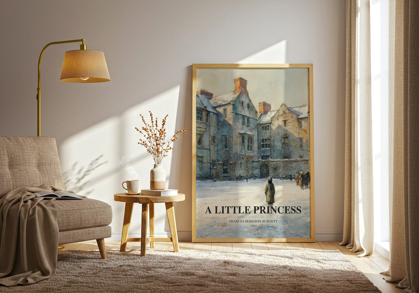 A Little Princess watercolour print in frame leaning in hallway – childrens wall art