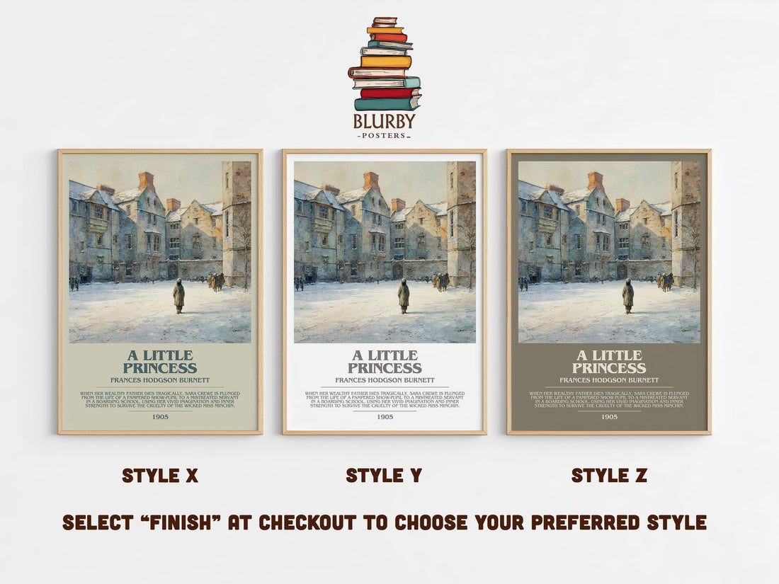 A Little Princess bookish print in frame leaning in hallway – classic literature wall art (mockup)