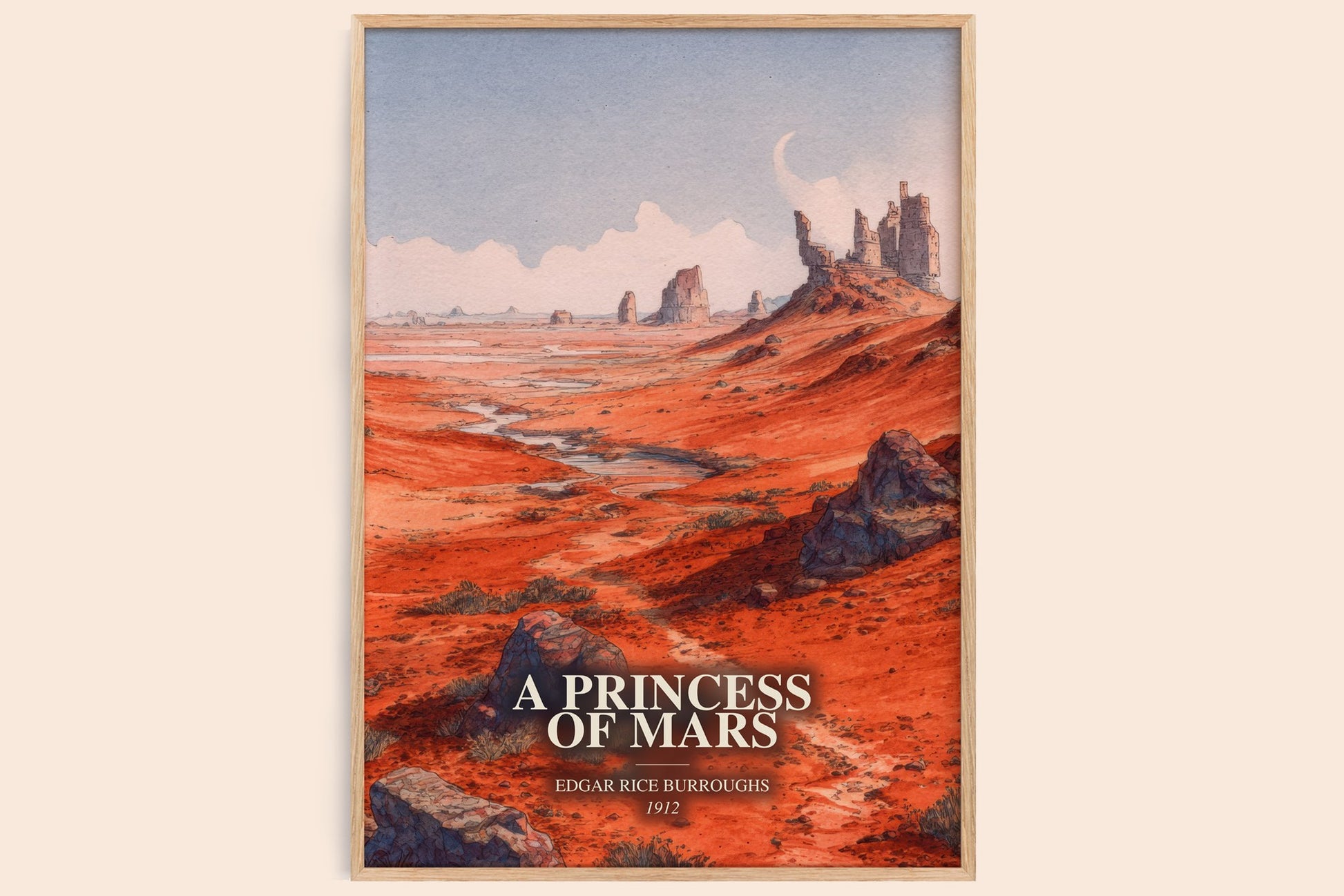 A Princess Of Mars watercolour book poster by Edgar Rice Burroughs – framed literary art print