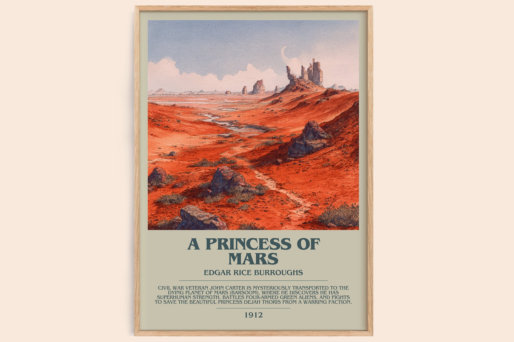 A Princess Of Mars bookish book poster by Edgar Rice Burroughs – framed literary art print