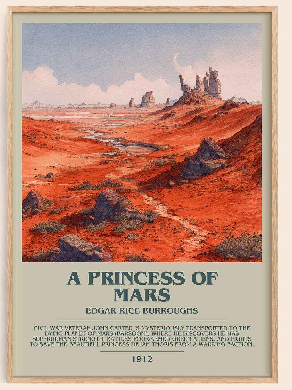 A Princess Of Mars bookish book poster by Edgar Rice Burroughs – framed literary art print