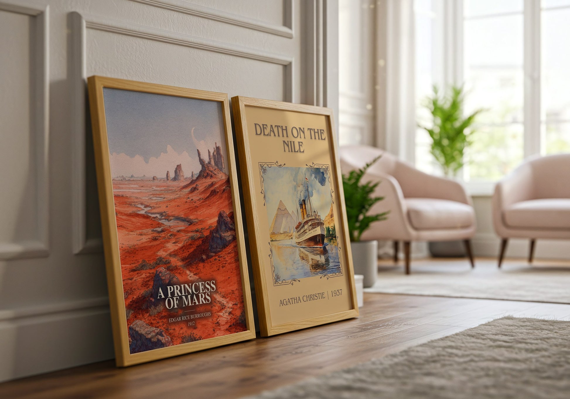 A Princess Of Mars watercolour print framed by window – literary home decor