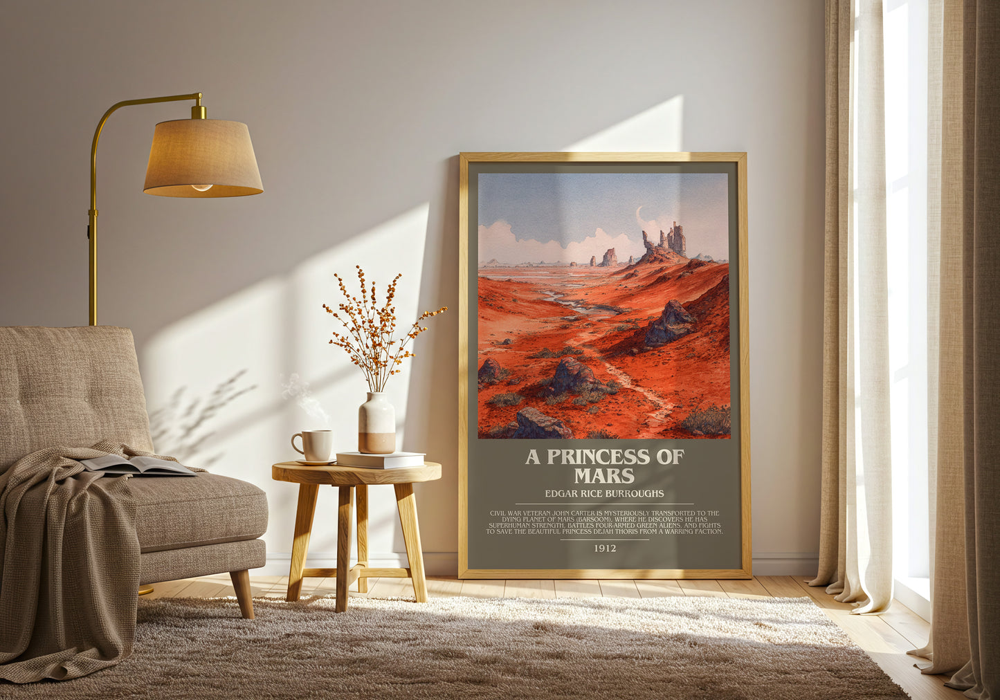 A Princess Of Mars bookish print framed by window – literary home decor