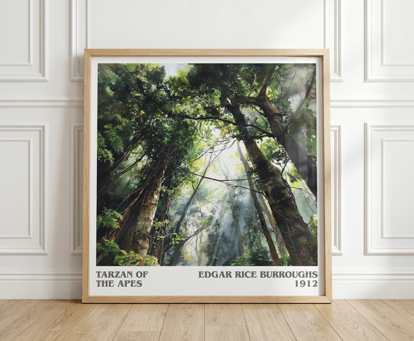 Tarzan of the Apes literary print in frame leaning in hallway – adventure wall art