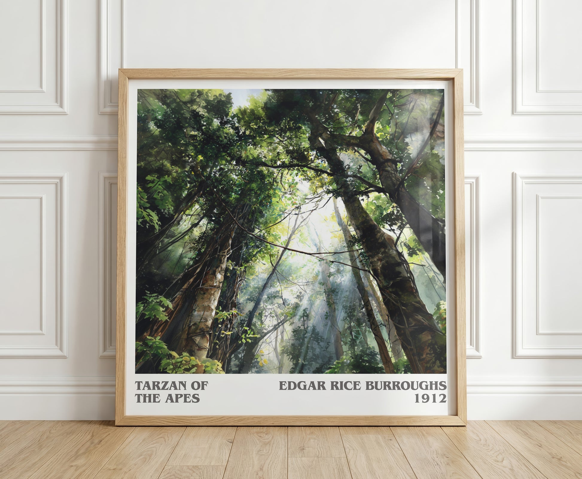 Tarzan of the Apes literary print in frame leaning in hallway – adventure wall art