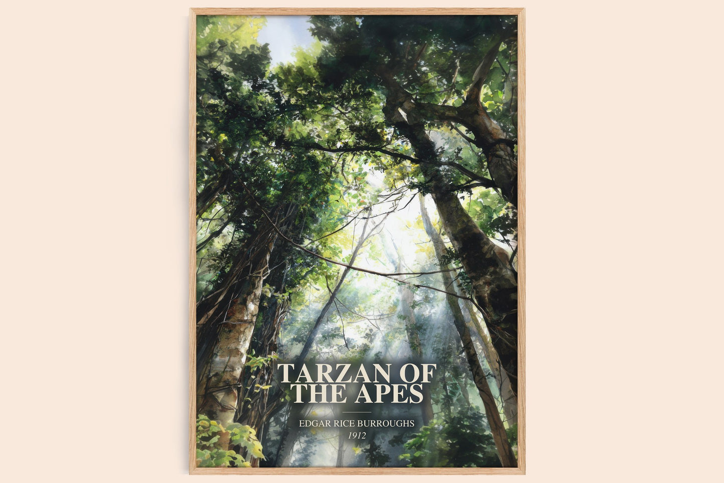Tarzan Of The Apes watercolour book poster by Edgar Rice Burroughs – framed literary art print