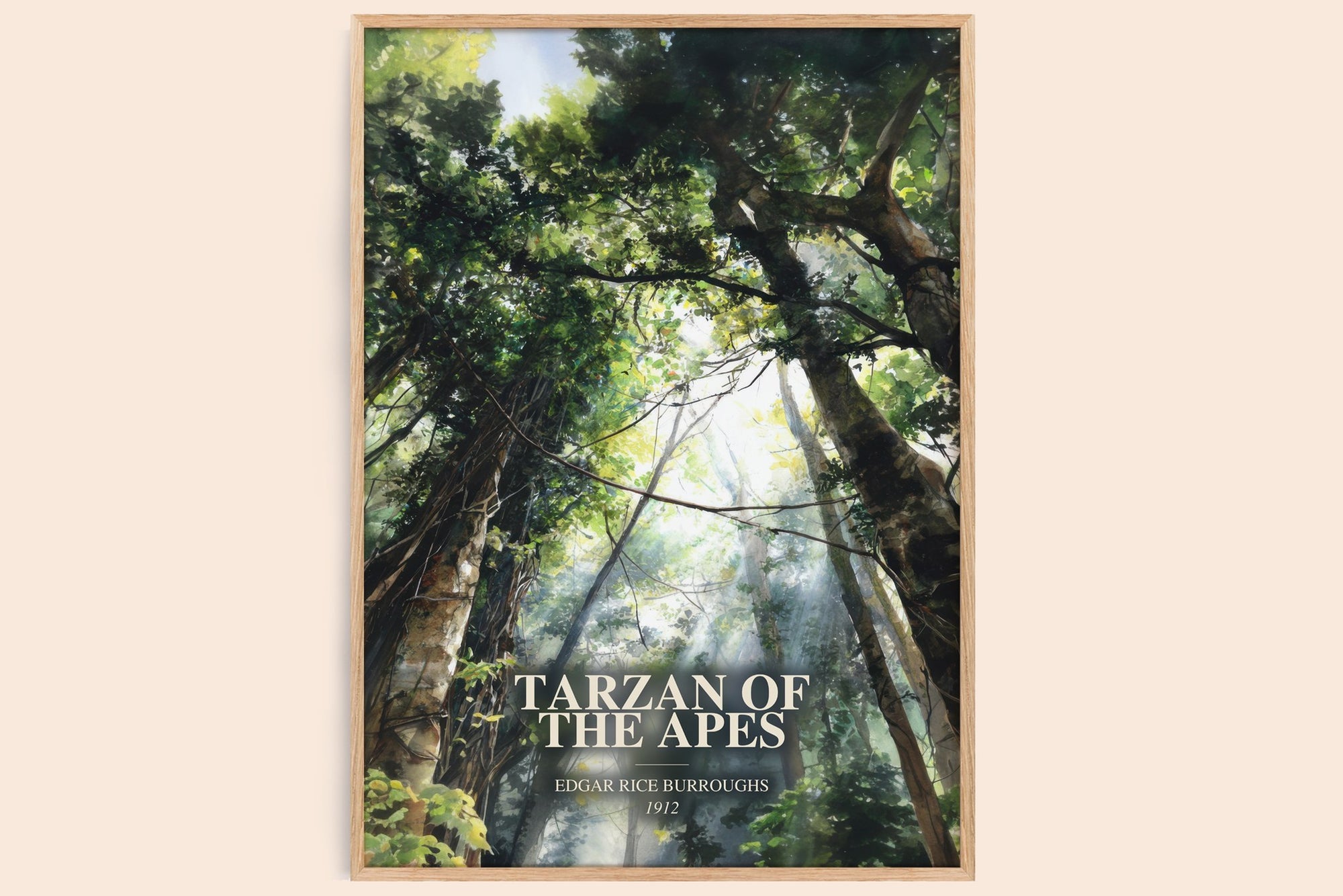 Tarzan Of The Apes watercolour book poster by Edgar Rice Burroughs – framed literary art print