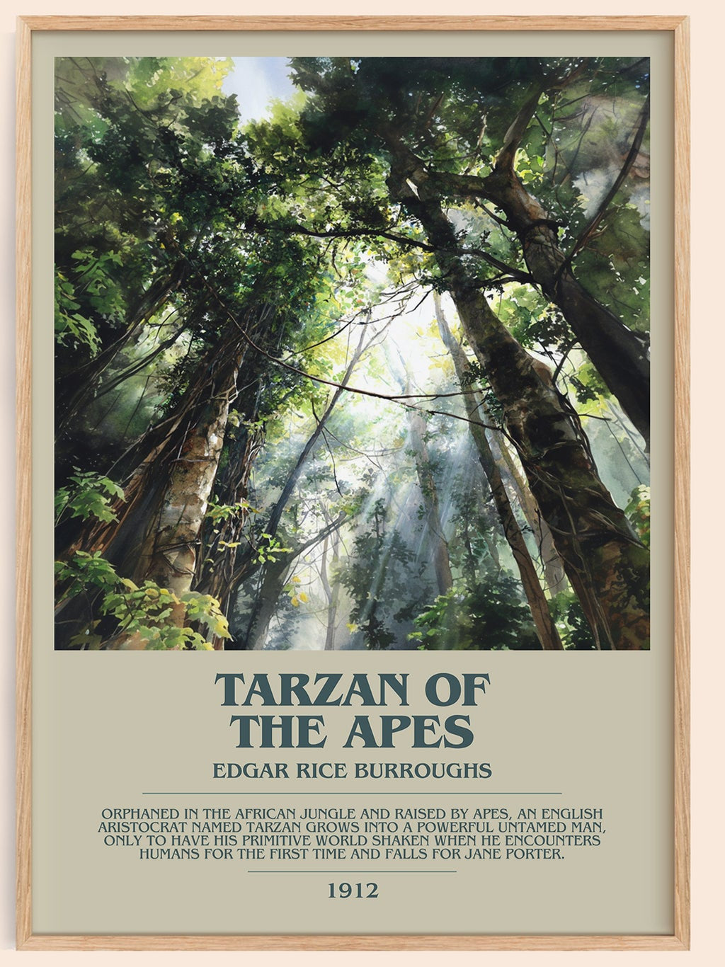 Tarzan of the Apes bookish book poster by Edgar Rice Burroughs – framed literary art print