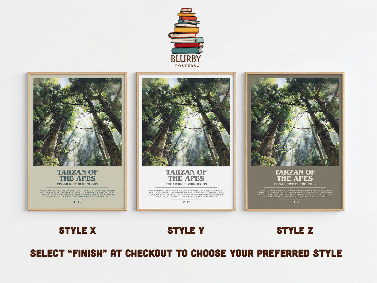 Tarzan of the Apes bookish print in frame leaning in hallway – adventure wall art