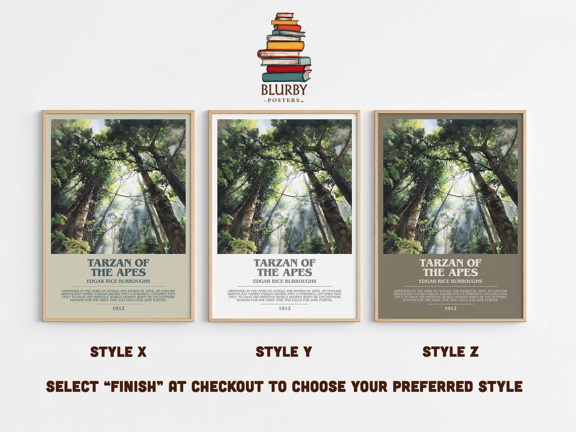 Tarzan of the Apes bookish print in frame leaning in hallway – adventure wall art