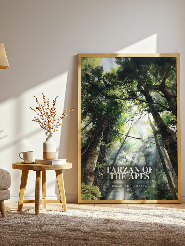 Tarzan Of The Apes watercolour print in frame leaning in hallway – adventure wall art