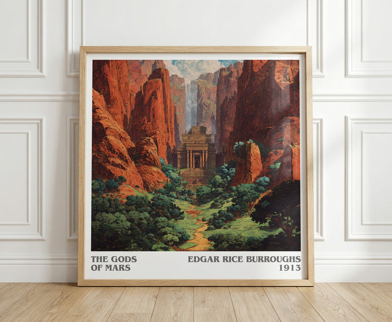 Gods of Mars literary print in frame leaning in hallway – adventure wall art