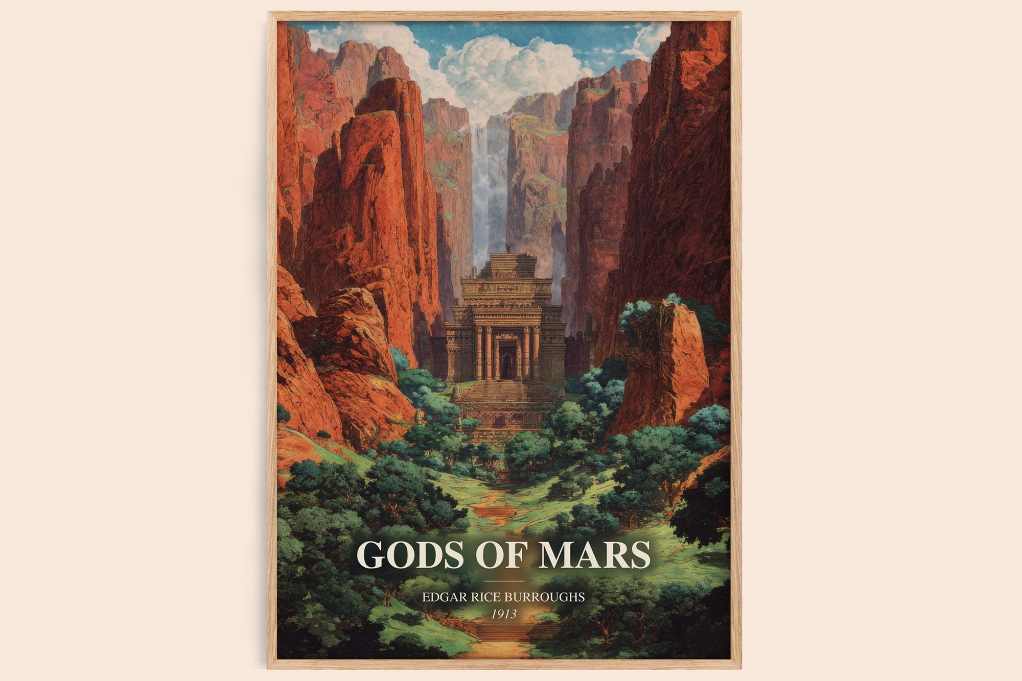 Gods Of Mars watercolour book poster by Edgar Rice Burroughs – framed literary art print
