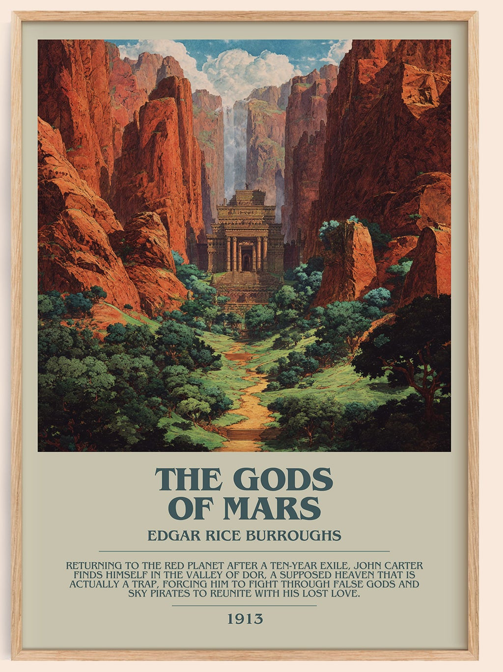 Gods of Mars bookish book poster by Edgar Rice Burroughs – framed literary art print