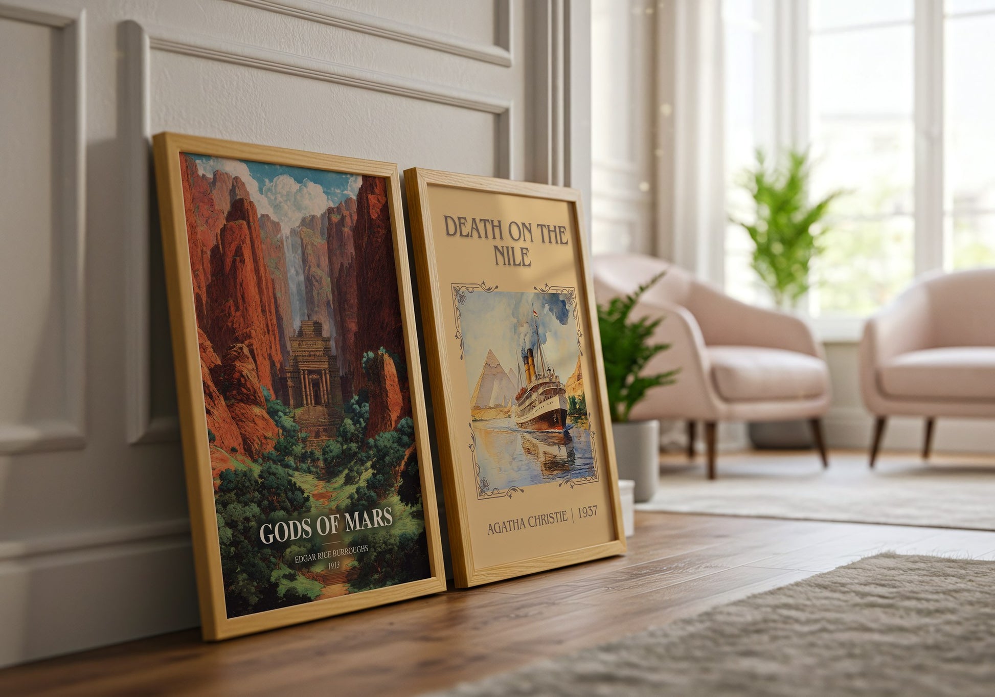 Gods Of Mars watercolour print framed by window – literary home decor
