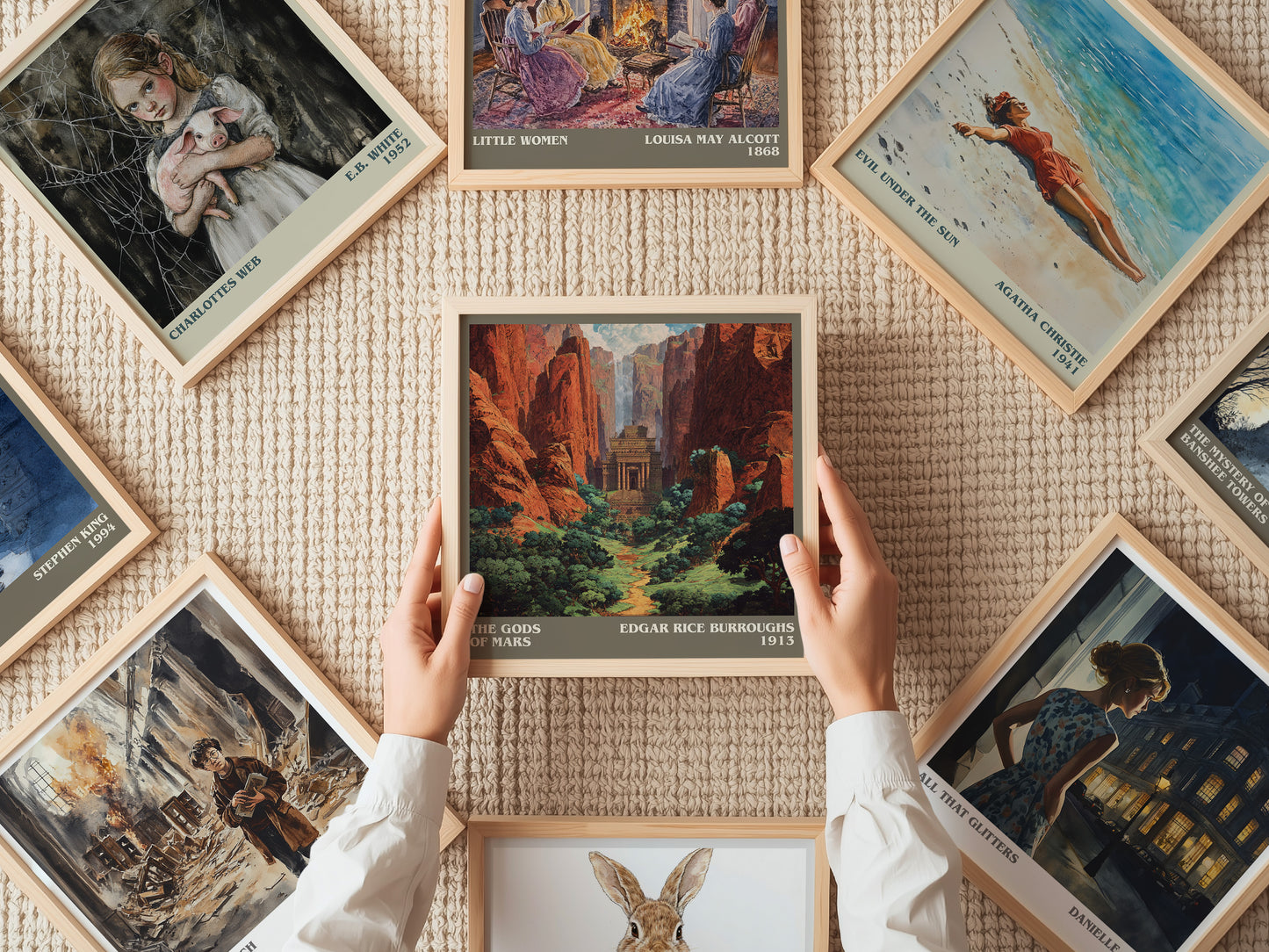 Gods of Mars literary print on bookshelf – Edgar Rice Burroughs fan gift
