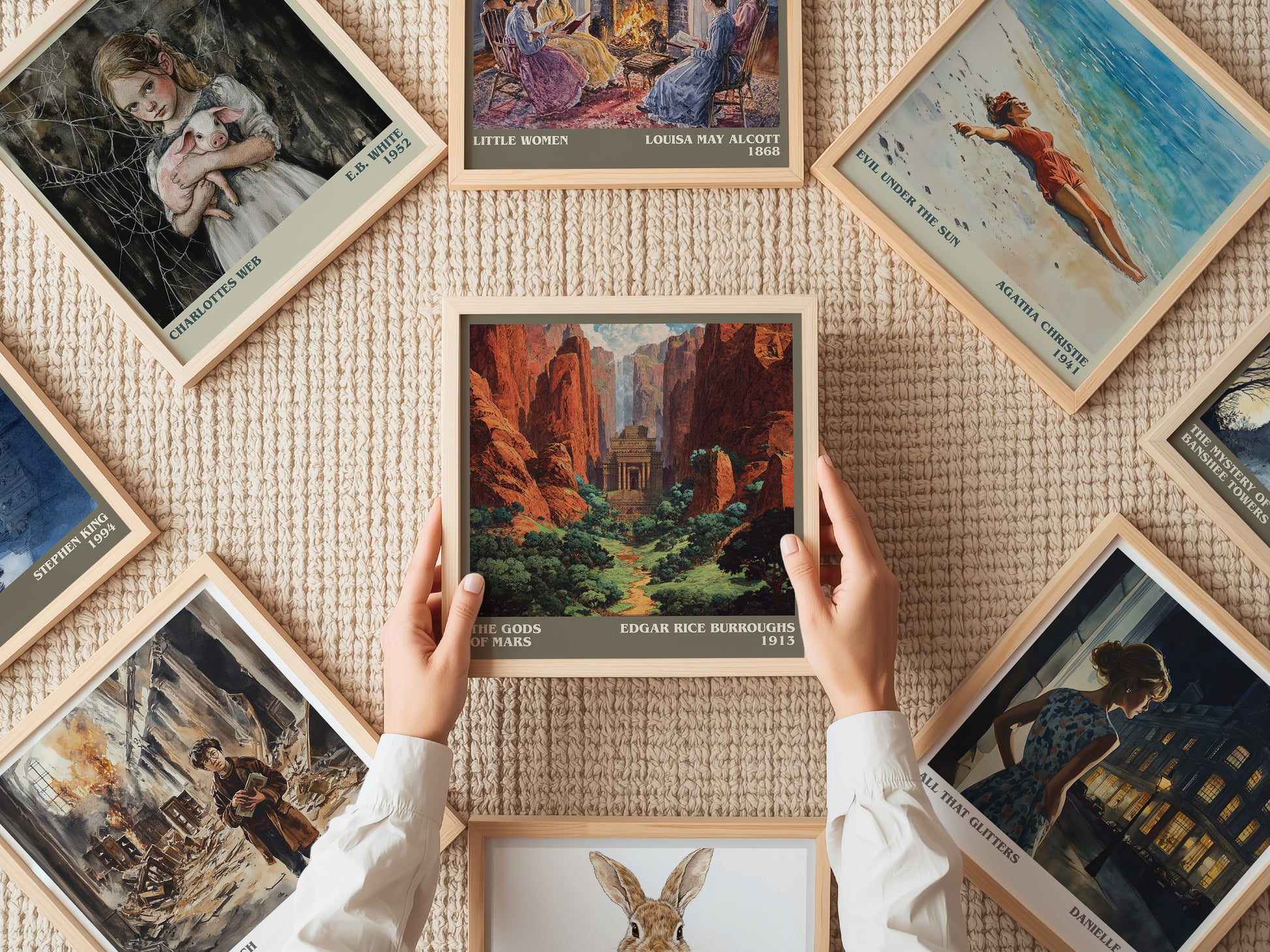 Gods of Mars literary print on bookshelf – Edgar Rice Burroughs fan gift