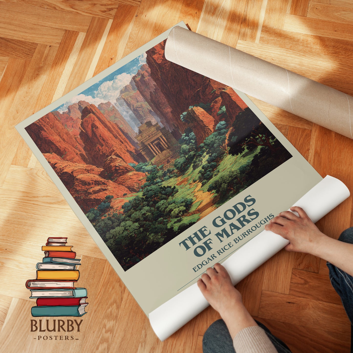 Gods of Mars bookish print on bookshelf – Edgar Rice Burroughs fan gift