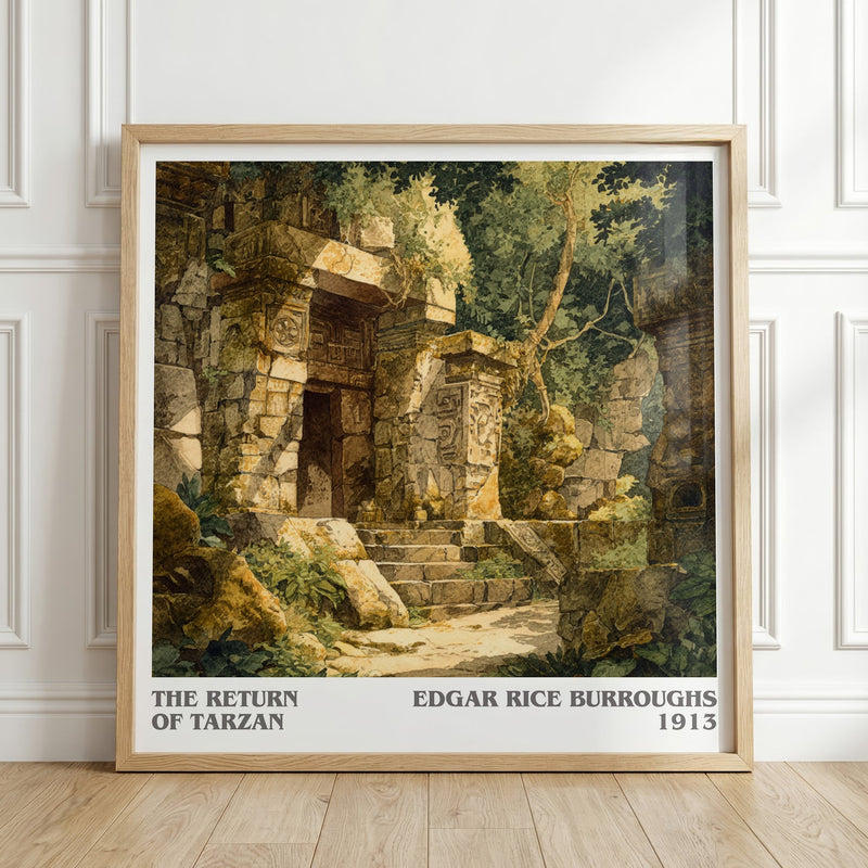 The Return Of Tarzan literary print in frame leaning in hallway – adventure wall art