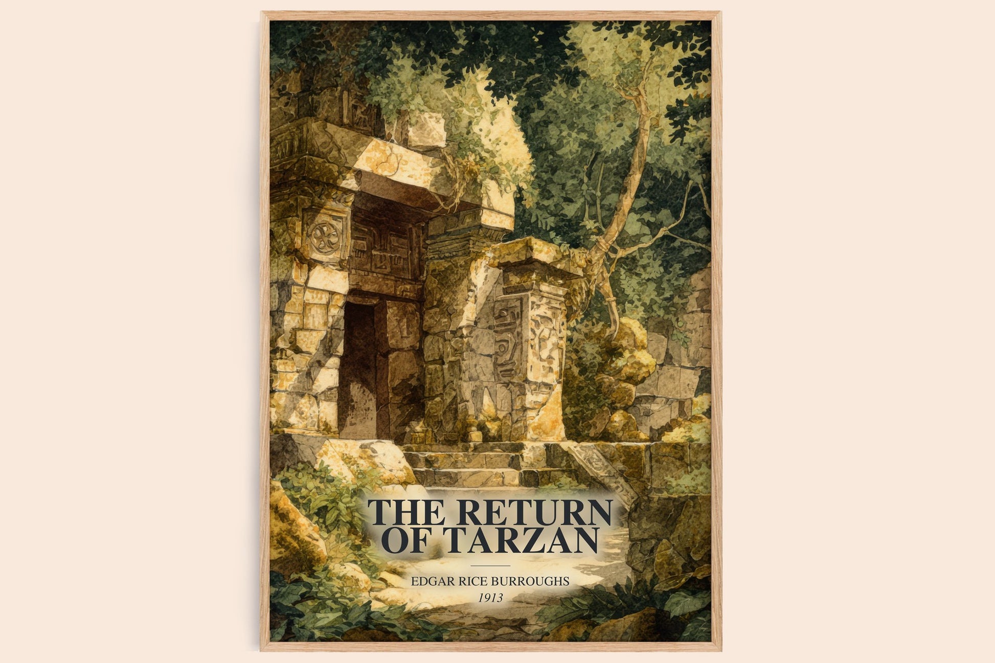 The Return Of Tarzan watercolour book poster by Edgar Rice Burroughs – framed literary art print