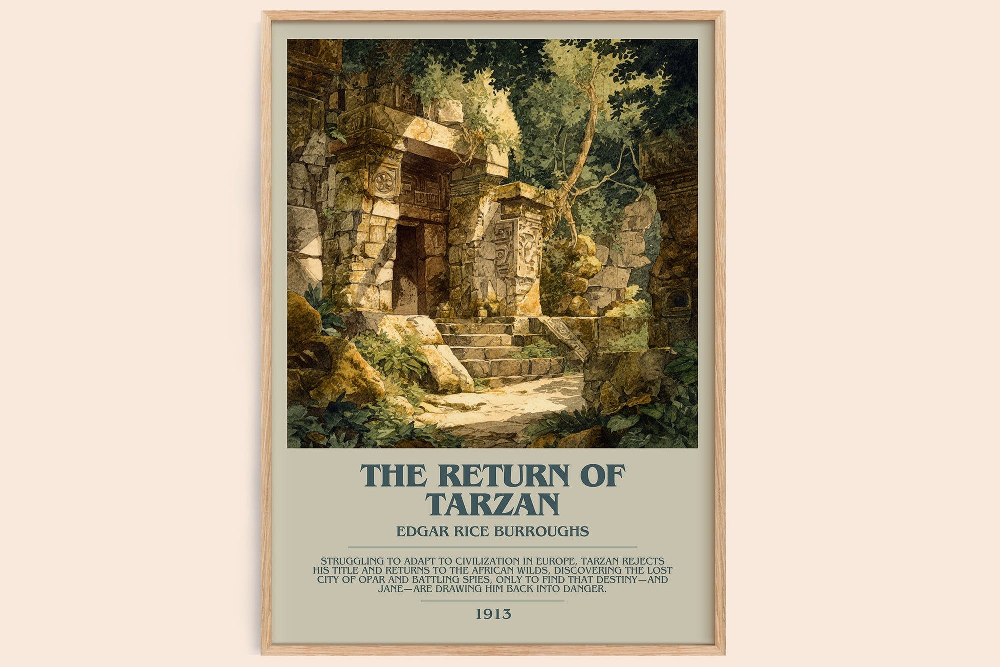 The Return Of Tarzan bookish book poster by Edgar Rice Burroughs – framed literary art print