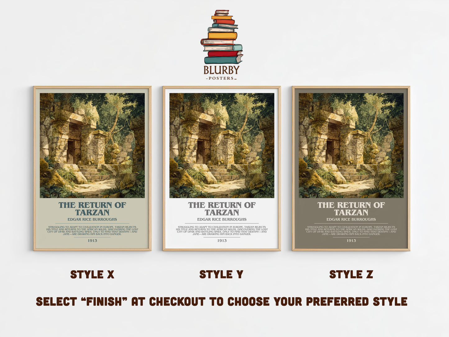 The Return Of Tarzan bookish print in frame leaning in hallway – adventure wall art